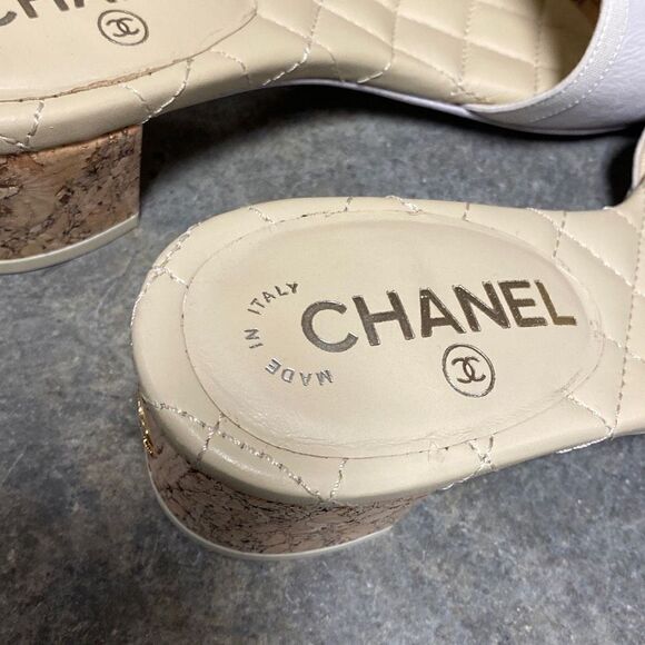 Chanel Bone CC Cork Straw Flower Sandals Mules - Picture 7 of 10